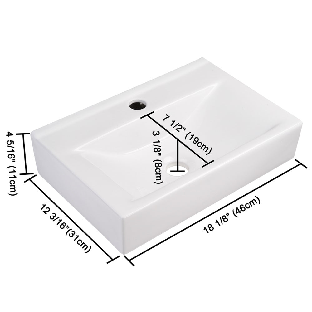 Aquaterior Rectangular Bathroom Porcelain Sink w/ Drain 18x12x5 –