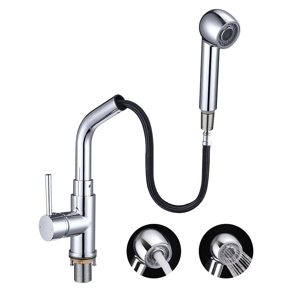 Aquaterior Pull Out Kitchen Sink Faucet w/ Sprayer Single Handle, image size:1000x1000