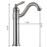 Aquaterior 13" One-Handle Brushed Nickel High-Arc Bathroom Faucet
