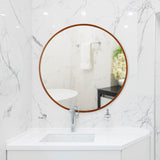 Round Wall Wood Mirror for Bathroom Living Room 24 in