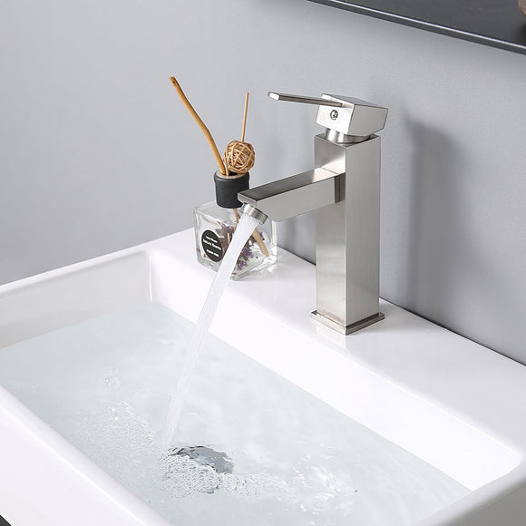 Aquaterior Single-Hole Faucet Brushed Nickel 1-Handle Square 8
