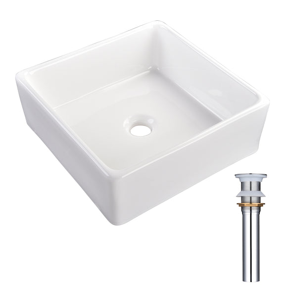 Aquaterior Square Vessel Bathroom Porcelain Sink w/ Drain 15
