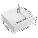 Aquaterior Square Vessel Bathroom Porcelain Sink w/ Drain 15"x15"