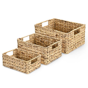 Wicker Basket Water Hyacinth Storage Bin Set(3)