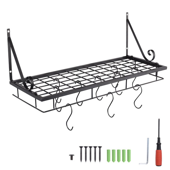 Aquaterior Kitchen Wall Mounted Pot Rack 24 Inch w/ 10 Hooks