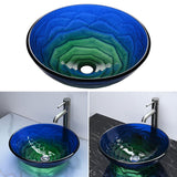 Aquaterior 16.5" Round Bathroom Tempered Glass Vessel Sink Blue