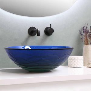 Aquaterior 16.5" Round Bathroom Tempered Glass Vessel Sink Blue