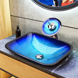 Blue Vessel Sink with Waterfall Faucet Set