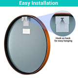 Round Wall Wood Mirror for Bathroom Living Room 24 in