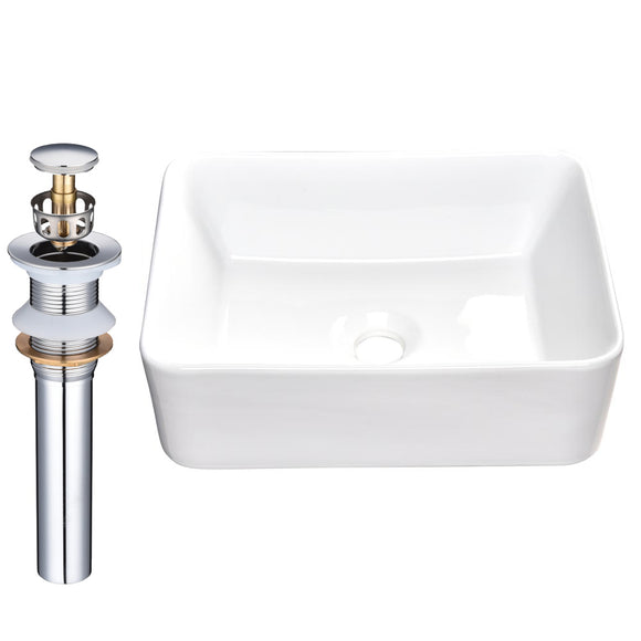 Aquaterior Rectangular Vessel Bathroom Porcelain Sink w/ Drain 16