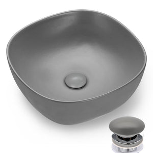 Aquaterior 16" Bathroom Porcelain Vessel Sink Gray Popup Drain