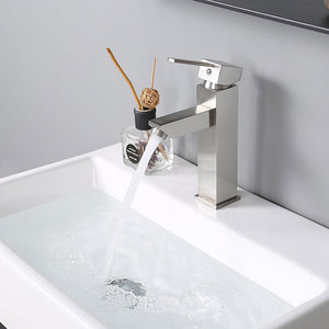 Aquaterior Single-Hole Faucet Brushed Nickel 1-Handle Square 8"H